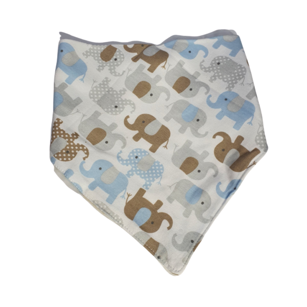 White Doggy Bandanna with blue, brown, grey elephants